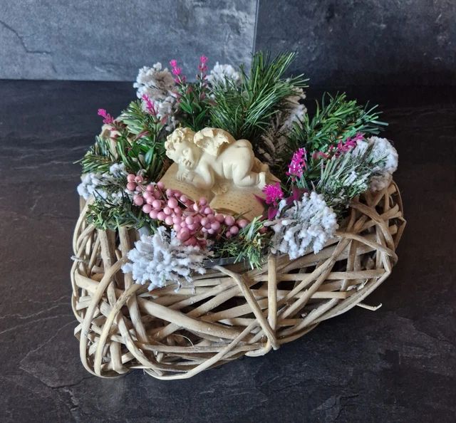 Grabgestecke Knstlich Herz-Grabgesteck Mit Engel  Grabschmuck Fr  Allerheiligen / Totensonntag, Aus Naturmaterial
