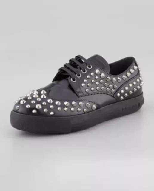 new RRP $820 PRADA STUDDED LEATHER OXFORD SNEAKERS SHOES FLATS 40