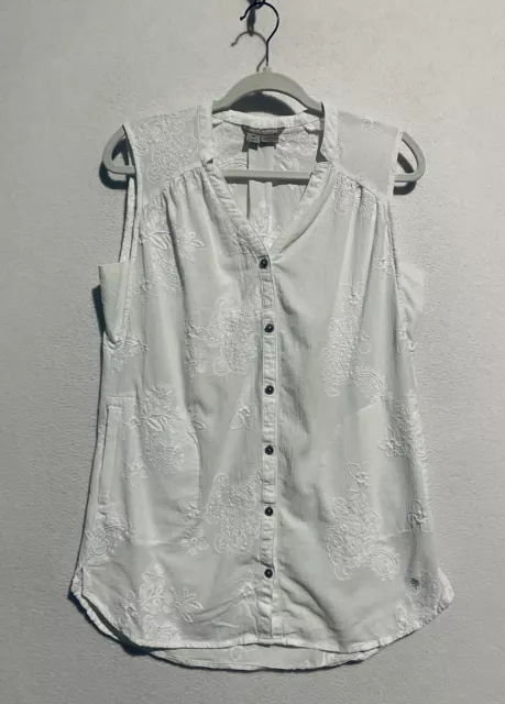 Royal Robbins Top Womens Medium Oasis Tank Sleeveless Button Up Embroidered
