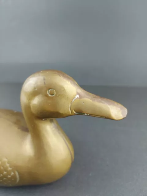 Vintage Solid Brass Gold Duck Figurine Decoy 9" Mid-Century Paperweight 3