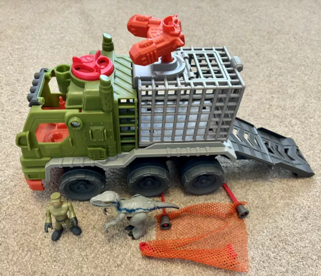 Imaginext Jurassic World Hauler Truck Playset with Dinosaur, Figure, Cage, Net