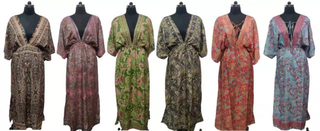 Lote de 5 piezas de vestido maxi de seda bohemio hippie gitano ropa de...