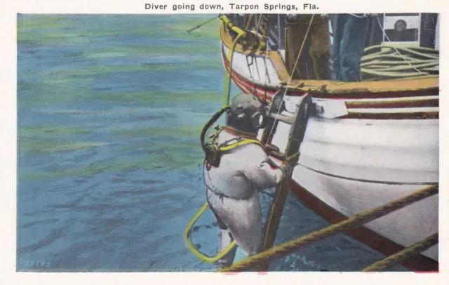 Deep Sea Diver Tarpon Springs Florida Postcard 1920's