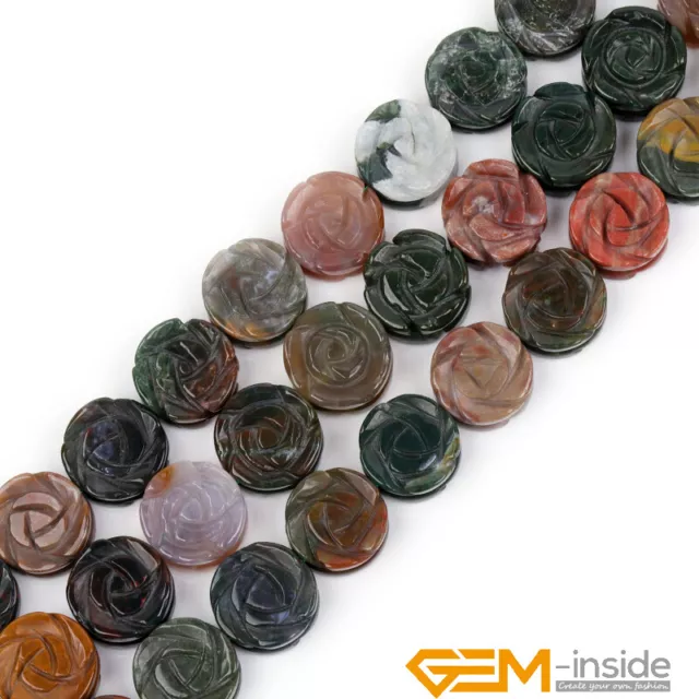 14mm Natural Gemstones Rose Flower Plant Hand Carved Jewelry Making Beads 12Pcs 3