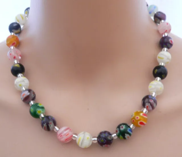 Halskette Lampwork Perle Millefiori Murano Art mehrfarbig multicolor bunt  208n