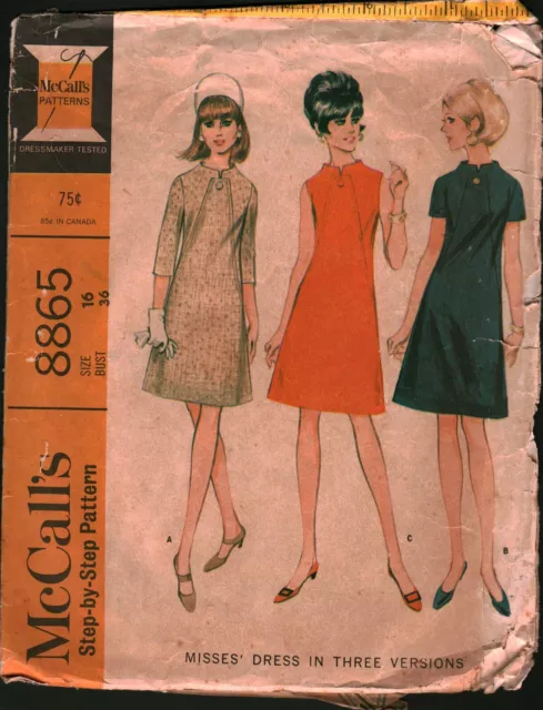 8865 Vintage McCalls SEWING Pattern Misses 1960s A Line Dress Three Versions 16