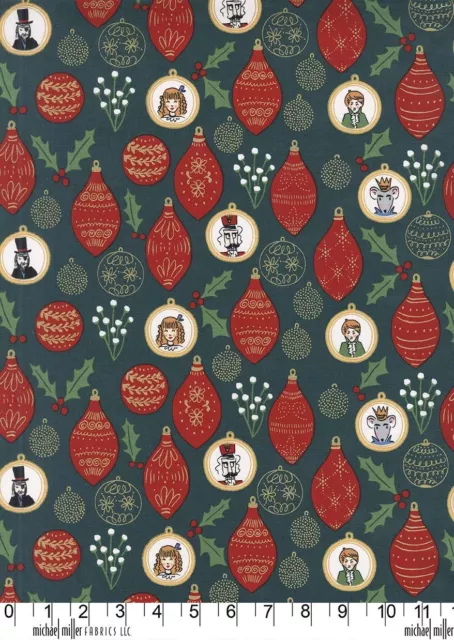 Christmas Ornaments Green Michael Miller Fabric FQ +More 100%Cotton