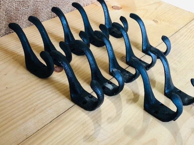 12 Cast Iron Black School Style Coat Hooks Hat Hook Rack