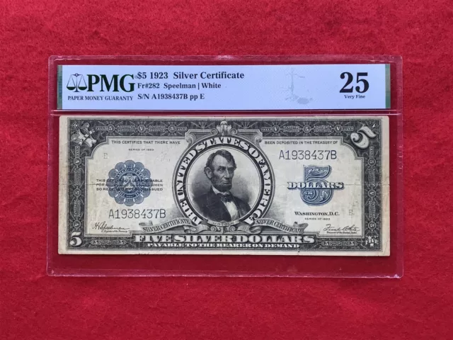 FR-282 1923 Series $5 Silver Certificate "Porthole* *PMG 25Very Fine*