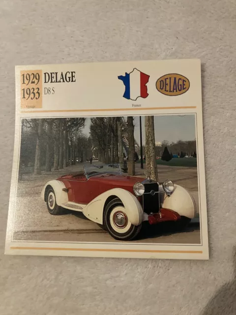 Carte Fiche Auto Delage D8 S 1929 1933