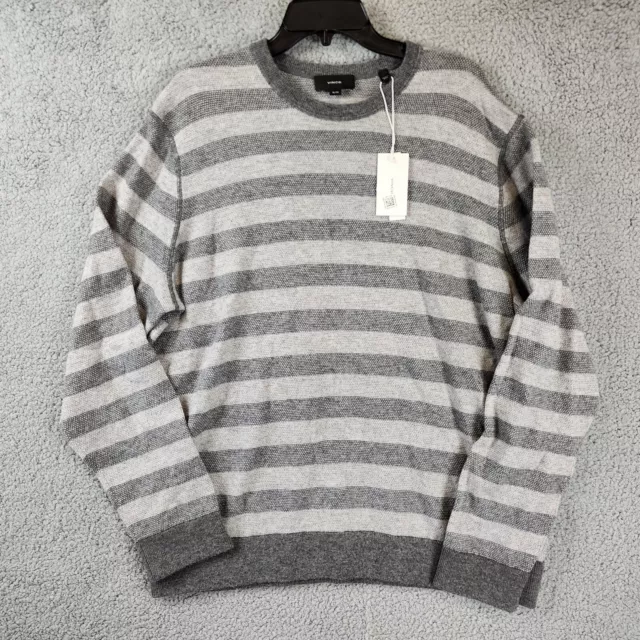 Vince Birdseye Striped Cashmere Wool Sweater Men's XL Gray Long Sleeves