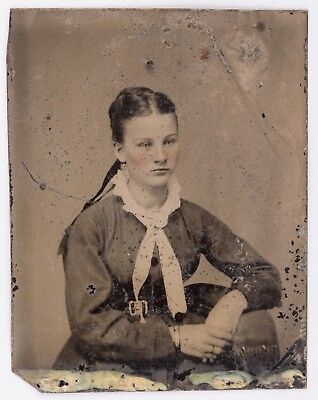 ANTIQUE Vintage Victorian pretty young girl studio Tintype Melainotype Ferrotype