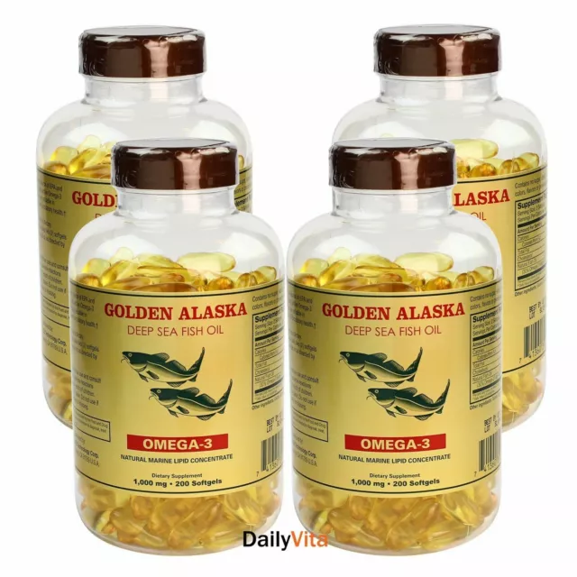 4 x Aceite de pescado dorado de aguas profundas de Alaska ncb 1000 mg 200 SG fresco hecho en EE. UU.