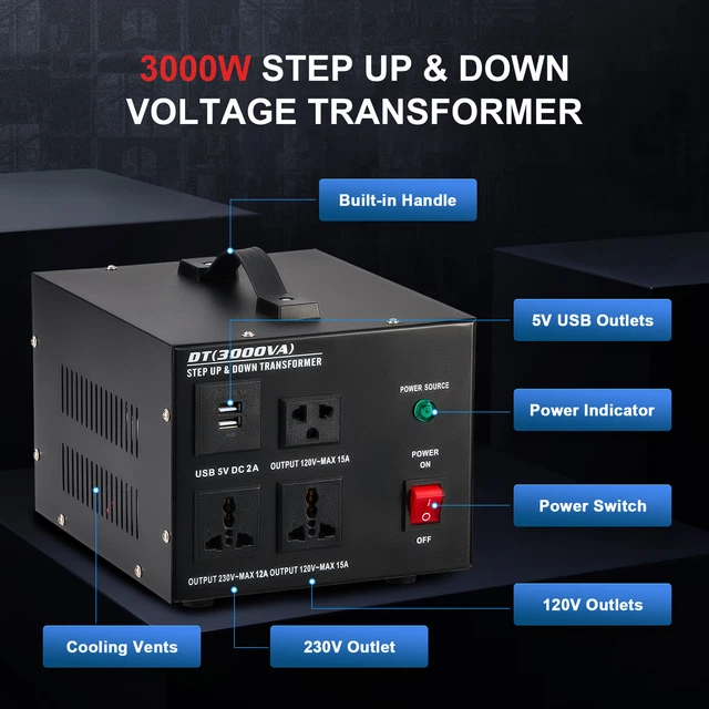CREWORKS 3000W VOLTAGE Transformer Converter Step Down UP 220V 110V creworks-3000w-voltage-transformer-converter-step-down-up-220v-110v