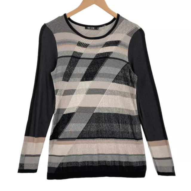 NIC+ZOE Women's Multicolor Striped Knit Cotton Blend Long Sleeve Sweater Size PM