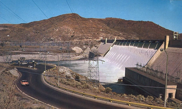 Aerial View Grand Coulee Dam & Highway Washington Postcard