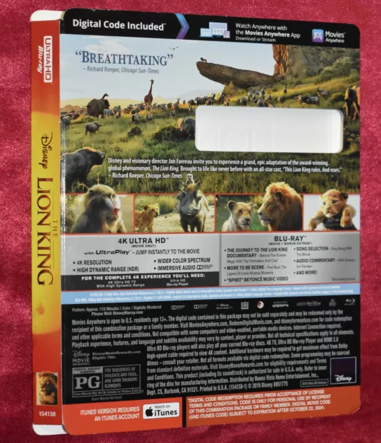UHD SLIPCOVER - FITs The Lion King Ultra HD 4K Blu-ray - SLIPCOVER ONLY no discs