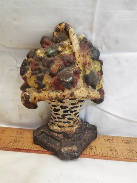 Cast Iron Painted Flower Basket Doorstop Door Stay Stop Bookend Paper Weight