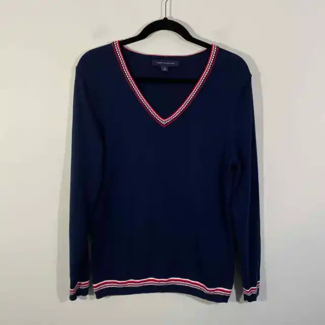 Tommy Hilfiger Women's Navy V-neck Cotton Pullover Sweater Size M