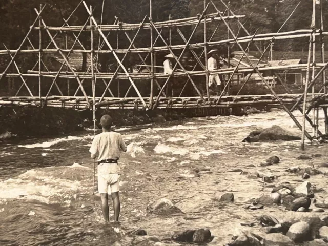 Japan Brücke Aus Bambus auf Dem Daiyea 1901 Foto Stereo Vintage P81L9n7 2