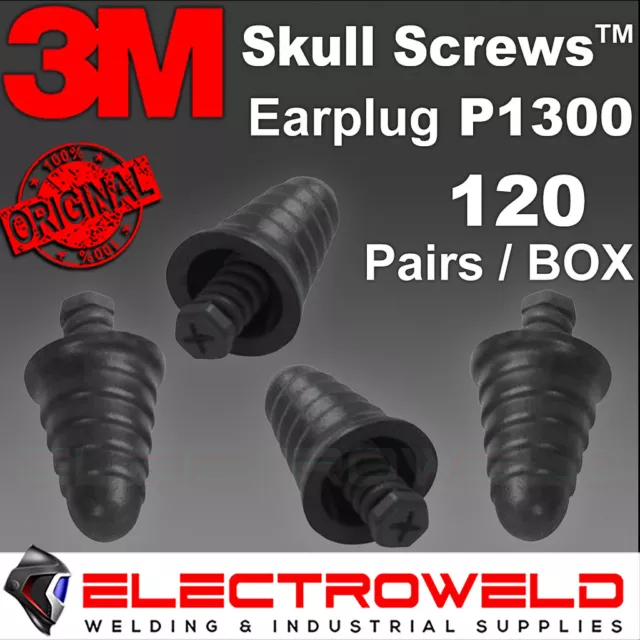 120 Pairs, 3M Peltor Skull Screw Grip Earplugs Uncorded Ear Plugs Reusable P1300