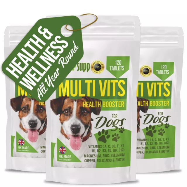 Multi-Vitamins for Dogs - Vitamins A,C,D3,E,K1,B1,B2,B3,B5,B6, B12 - 120 TABLETS