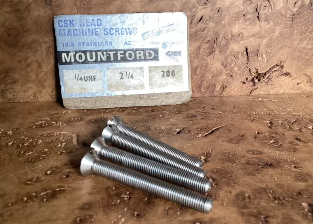 1/4 UNF X 2 1/4 Long Countersunk Slotted A2 Stainless Steel Machine Screws X 4