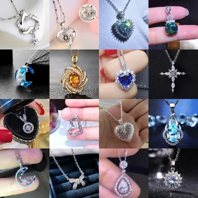 Fashion Women 925 Silver Cubic Zirconia Necklace Pendant Wedding Jewelry Gifts