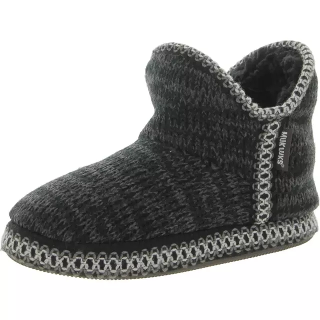 MUK LUKS WOMENS Black Knit Cozy Ankle Boots Shoes 5-6 Medium (B,M) BHFO ...