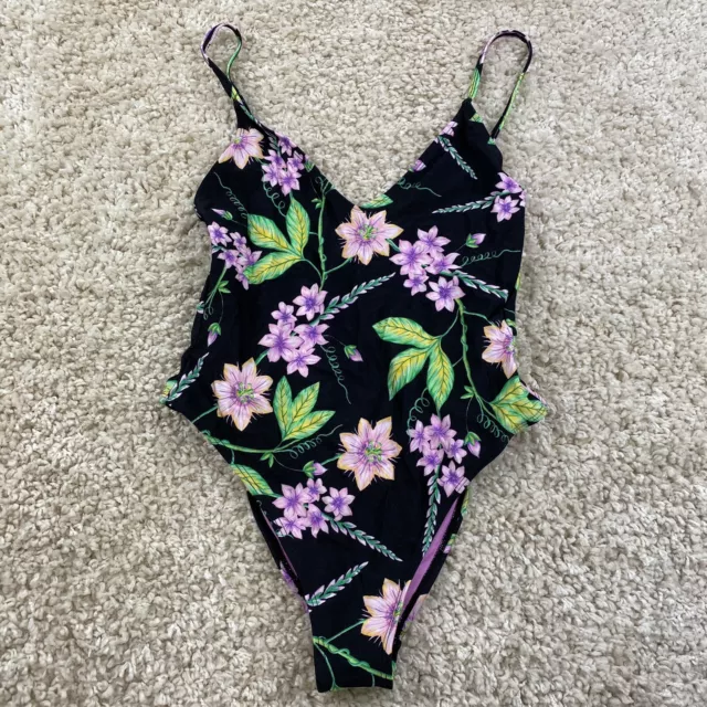 topshop womens size 6 one piece swimsuit floral print black