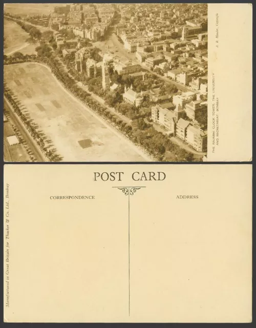 India Old Postcard Rajabai Clock Tower University Secretariat Bombay Aerial View