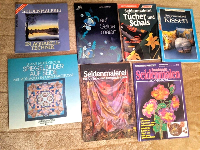 Konvolut 7 Stck Seidenmalerei Broschüren Kissen Tücher Schals Mustervorlagen