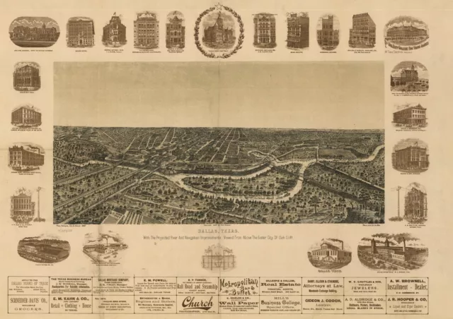 Dallas, Texas, 1892, 1800's, TX New Reproduction of old antique map