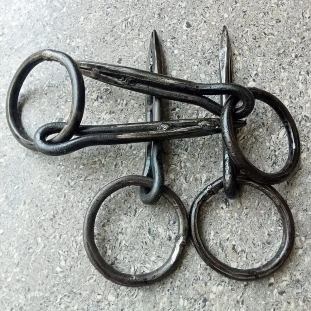 4 Unit Antique Wrought Iron Tethering Ring on Pin Game Hook Blacksmith, Hardware