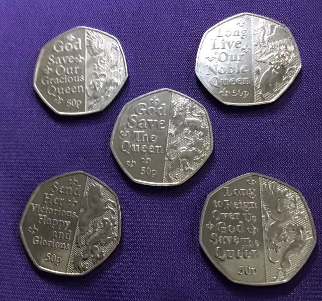 Isle Of Man 2022 Platinum Jubilee National Anthem 50p Full Set 5 Coins #T4789