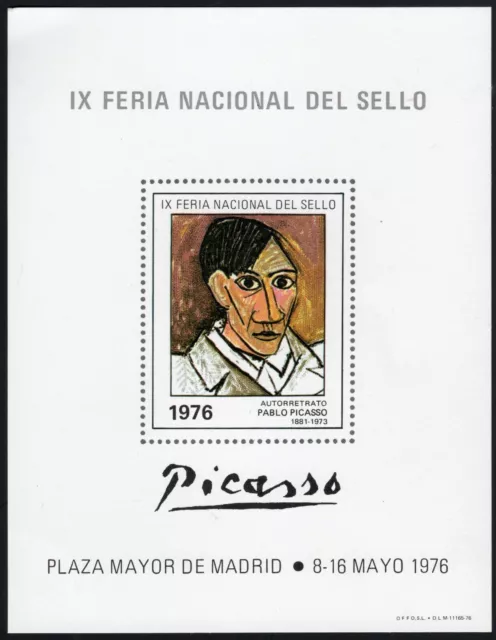 1976.Hoja Recuerdo IX Feria Nacional Sello.Plaza Mayor Madrid.Picasso.Multicolor