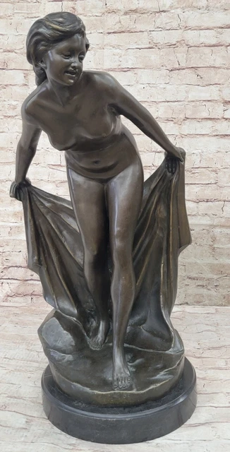Art Déco Bronce Estatua de Una Sensual Mujer en La Ducha Cuarto Baño Decoración