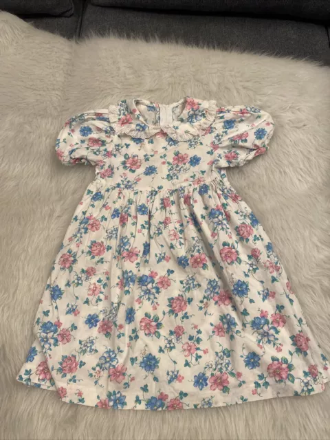 Vintage Storybrook Heirlooms Girls Floral Puff Sleeve Collared Dress Size 4T