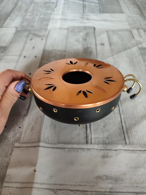 Réchaud chauffe-plats vintage en cuivre, laiton antique, ustensiles de cuisine avec couvercle ajusté - France
