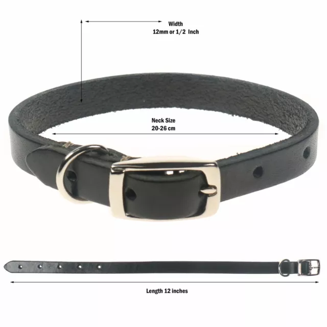 Verstellbares 12 mm Hunde Katze Halsband UK handgefertigt Vollnarben Leder Halsband (GRÖSSE 1) 2