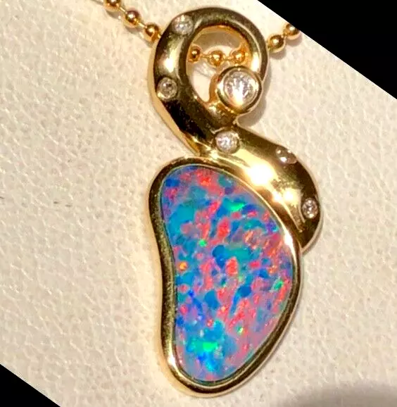 Kraken Octopus Australian Opal 14k gold diamond Necklace Pendant VIDEO
