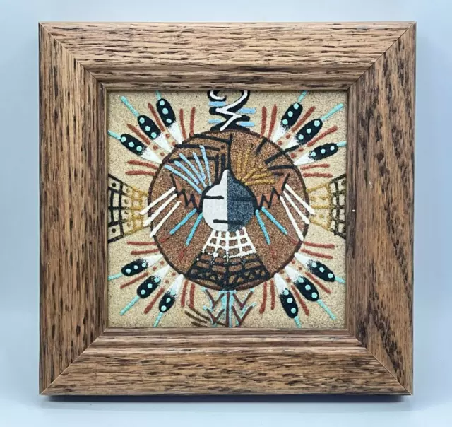 Native American Navajo 5.5" x 5.5" Sand Painting Signed Framed 2