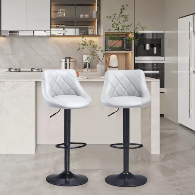 Set of 2 Barstools Kitchen Breakfast Bar Stools PU Leather Gas Lift Swivel Chair