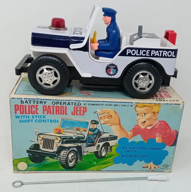 Vintage TN Nomura Japan Police Patrol Jeep With Stick Shift Control Boxed