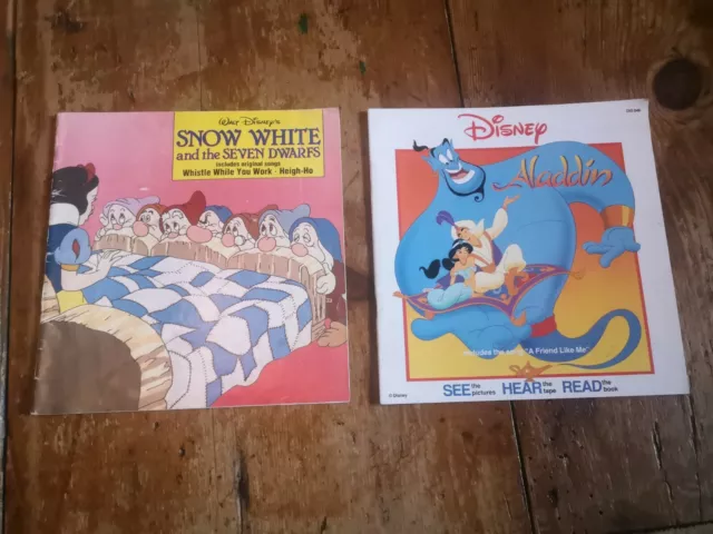 Vintage Walt Disney's Disney Story song Books x2 Snow White 1977 Aladdin 1990s