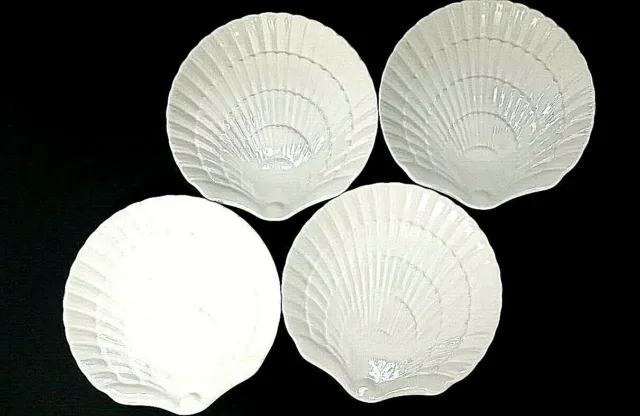 4 Mikasa Clam Shell Shaped Dinner Plates 8 3/4" White Country Manor Beach FF001