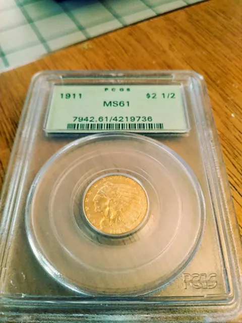 1911 $2.50 Indian Gold Quarter Eagle PCGS MS 61 OGH PQ For The Grade