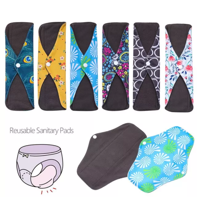 Waterproof Reusable Sanitary Menstrual Cloth Pads Panty Liners Bamboo Charcoal