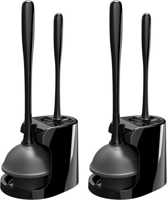 Toilet Plunger And Bowl Brush Combo For Bathroom Cleaning, Black, 2 Sets
