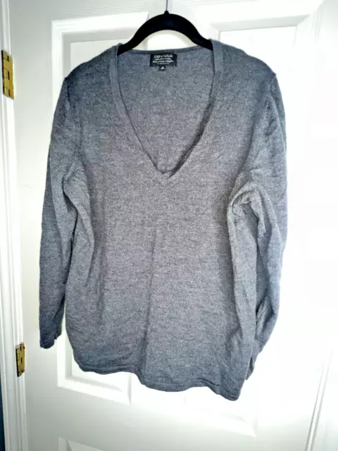 Lord & Taylor Plus Size 2X Gray Extra Fine Merino Wool Pullover Sweater V Neck